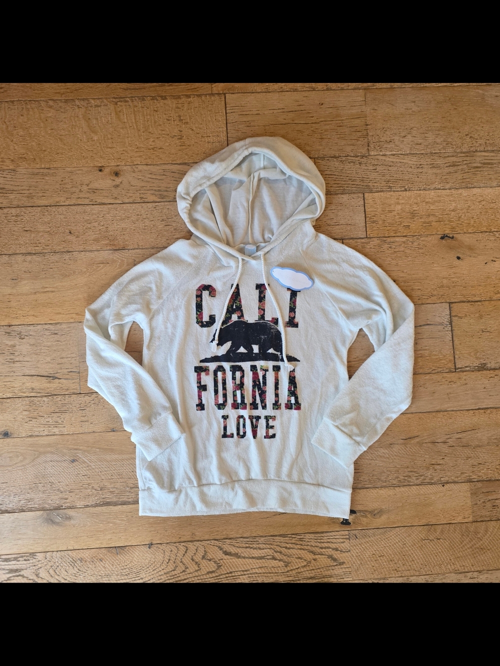 NWT California Love Lightweight White Terry Hoodie Sweatshirt surfergirl floral